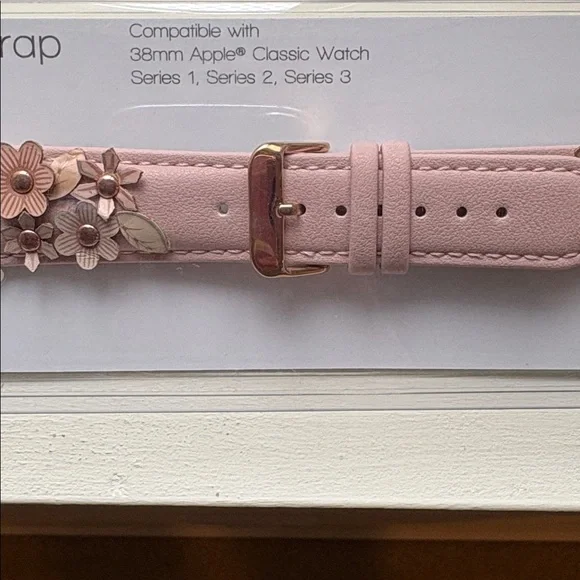 Floral Appliqué Pink Watch Strap - fits Apple Watch 38mm Series 1, 2, 3 - Picture 5 of 13